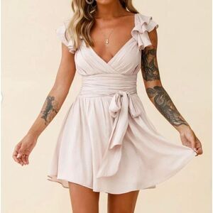 NWT Selfie Leslie Women's Pink and Cream Cottagecore Ruffle Mini Dress Small